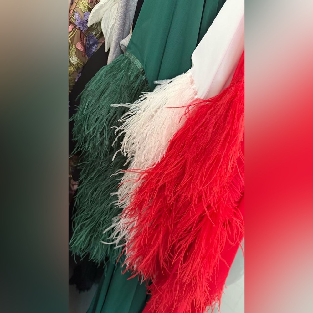 Bronx & Banco DarkGreen Ostrich FeatherEmbellished Geisha Wrap Maxi Dress S NWOT - Picture 4 of 4